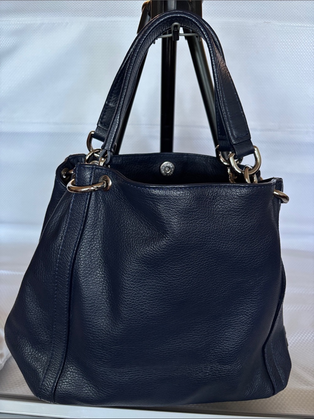 Furla Navy Leather Shoulder Bag with Gold Hardware